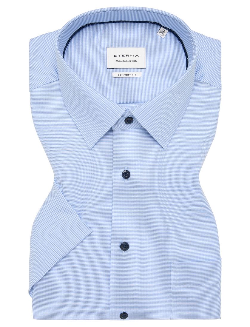 Eterna overhemd blauw geprint wijde fit katoen strijkvrij