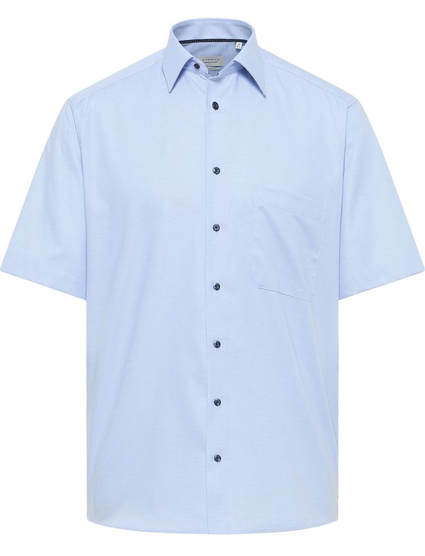 Eterna overhemd blauw geprint wijde fit katoen strijkvrij