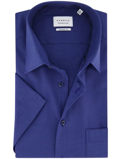 Eterna Eterna Comfort Fit overhemd blauw korte mouw katoen