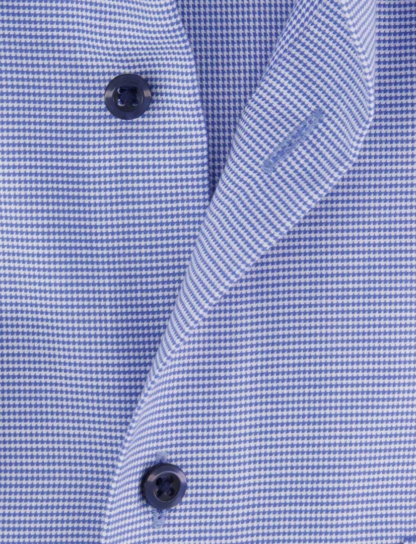 Eterna overhemd blauw geprint borstzak katoen strijkvrij