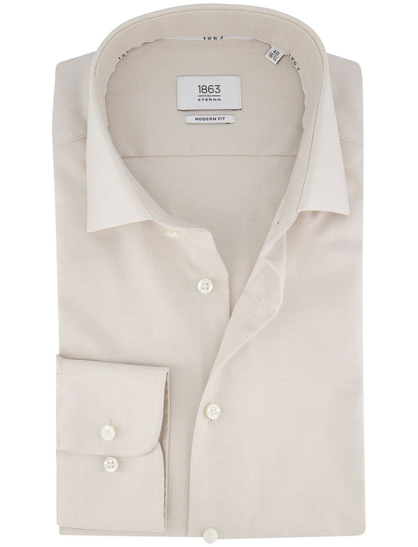 Eterna overhemd beige modern fit semi-wide collar