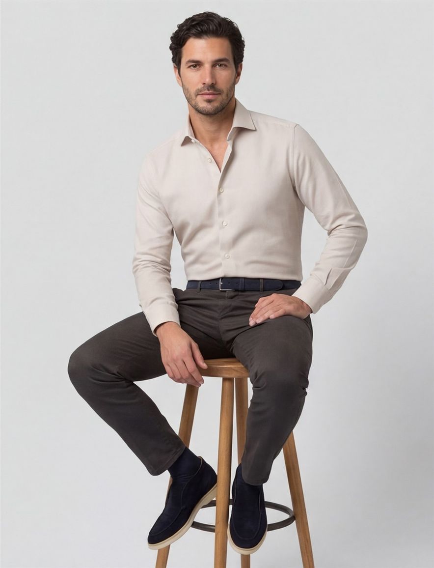 Eterna overhemd beige modern fit lange mouw