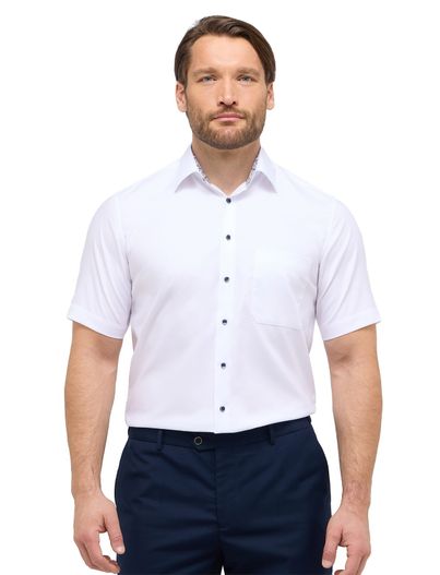 Eterna Eterna overhemd wit effen wijde fit korte mouw