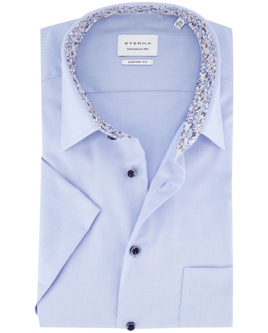 Eterna overhemd lichtblauw geprint wijde fit katoen