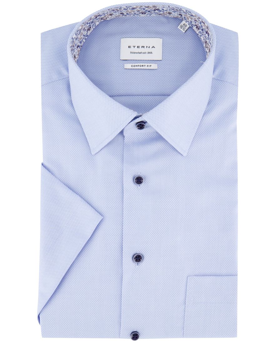 Eterna overhemd lichtblauw geprint wijde fit katoen