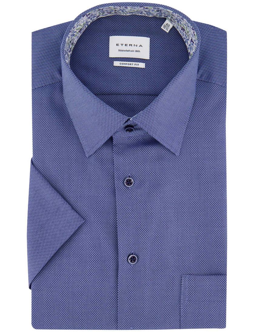 katoenen Eterna overhemd wijde fit blauw print