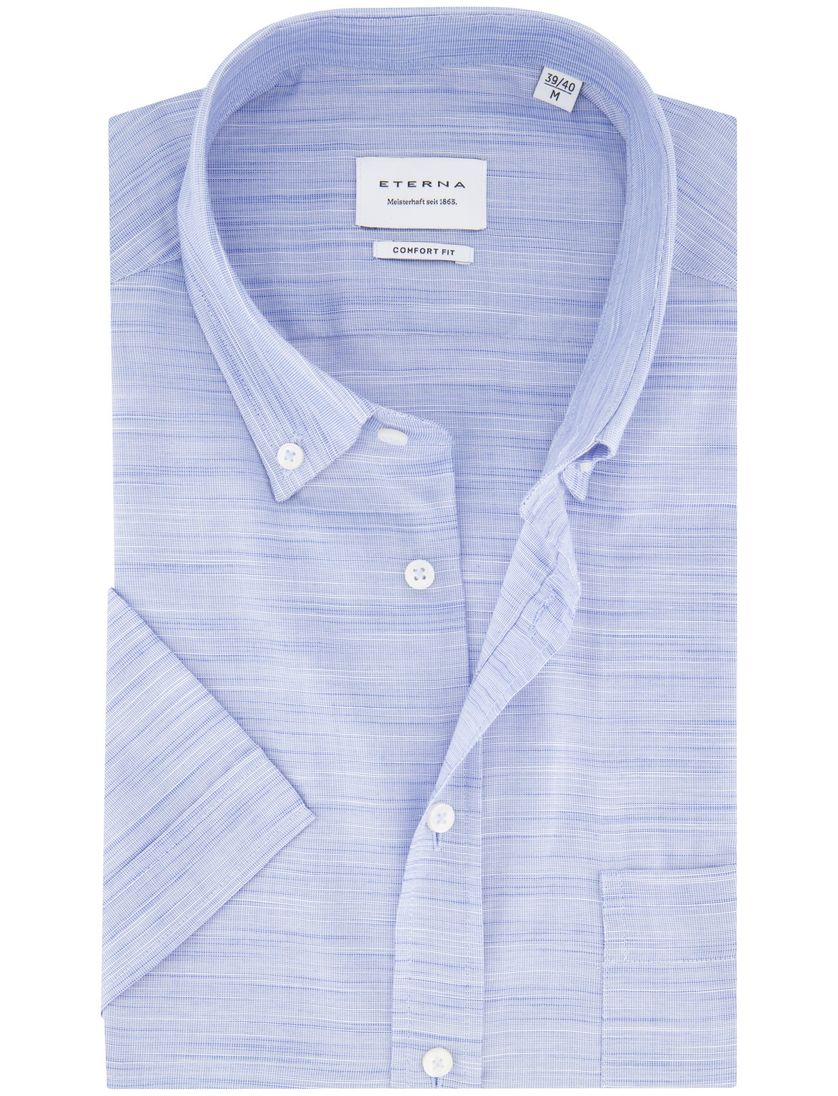 Eterna overhemd lichtblauw comfort fit gemêleerd borstzak
