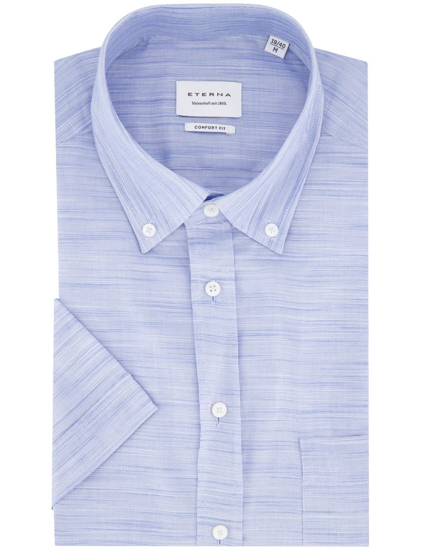 Eterna overhemd lichtblauw comfort fit gemêleerd borstzak