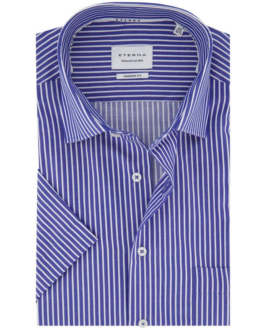 Eterna Modern Fit korte mouw overhemd blauw gestreept