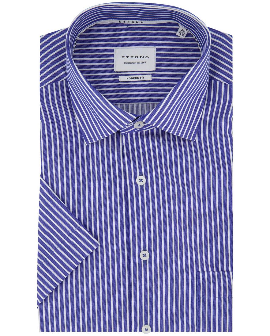 Eterna Modern Fit korte mouw overhemd blauw gestreept