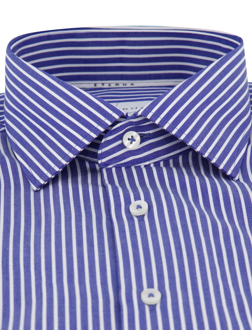 Eterna Modern Fit korte mouw overhemd blauw gestreept katoen