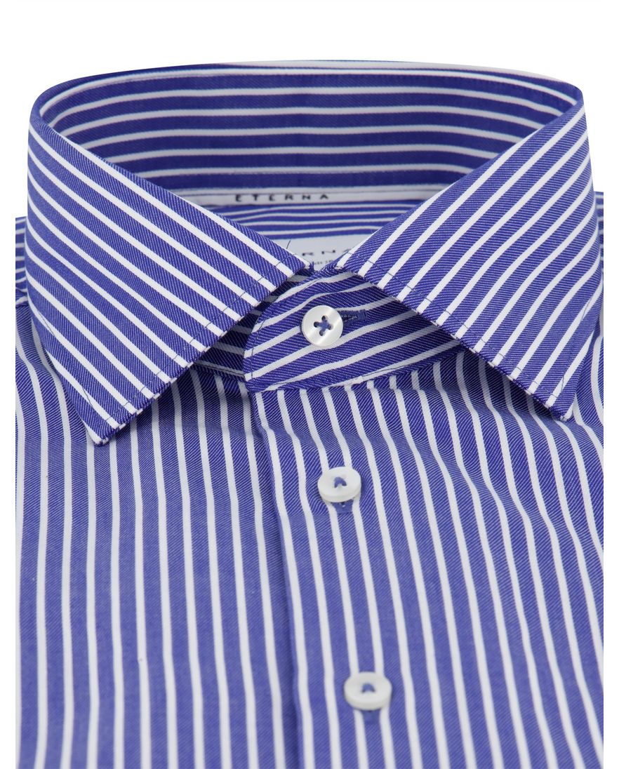 Eterna Modern Fit korte mouw overhemd blauw gestreept