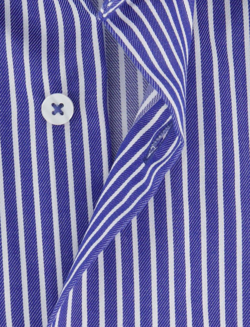 Eterna Modern Fit korte mouw overhemd blauw gestreept katoen