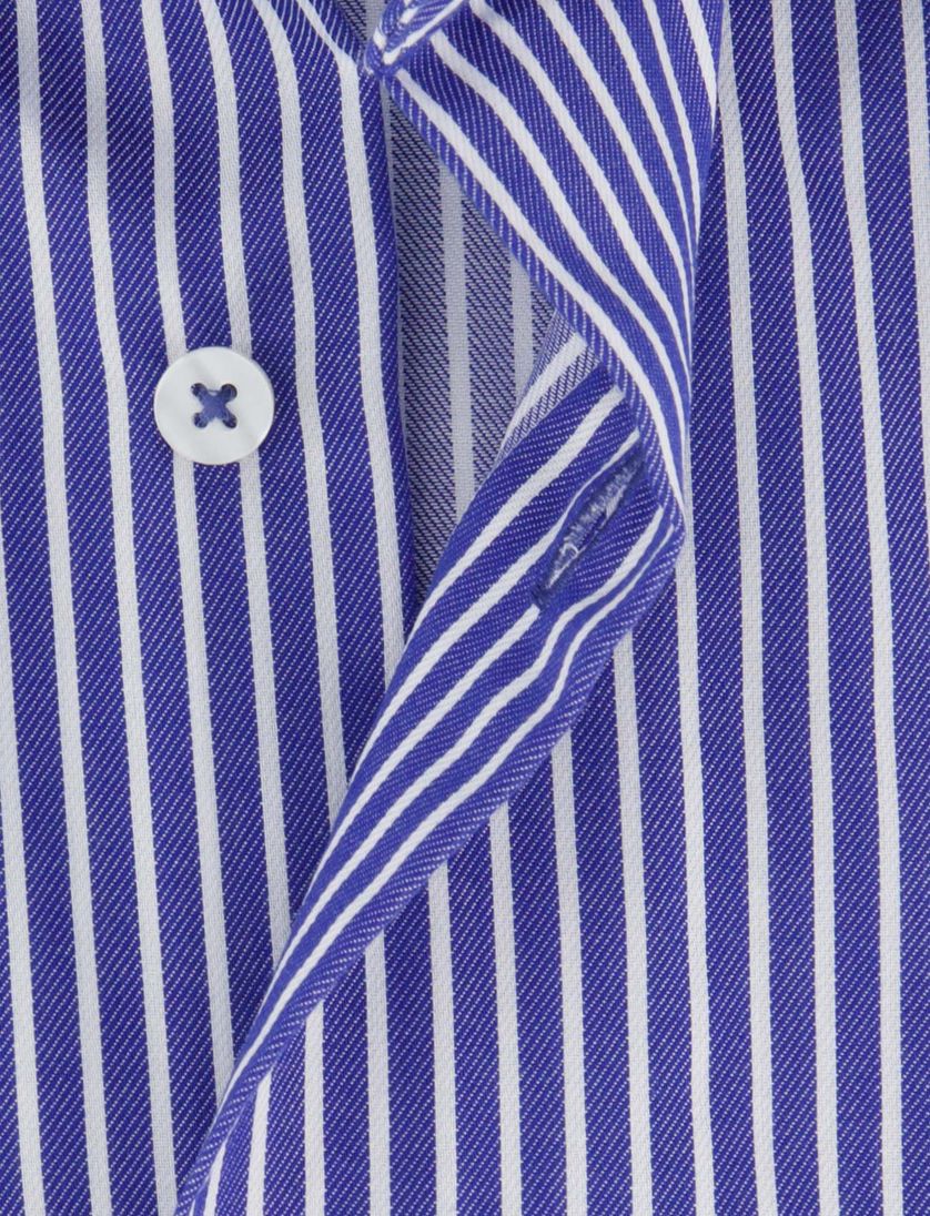 Eterna Modern Fit korte mouw overhemd blauw gestreept katoen