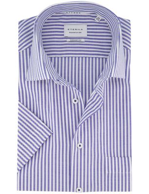 Eterna katoenen Eterna overhemd blauw gestreept wijde fit strijkvrij