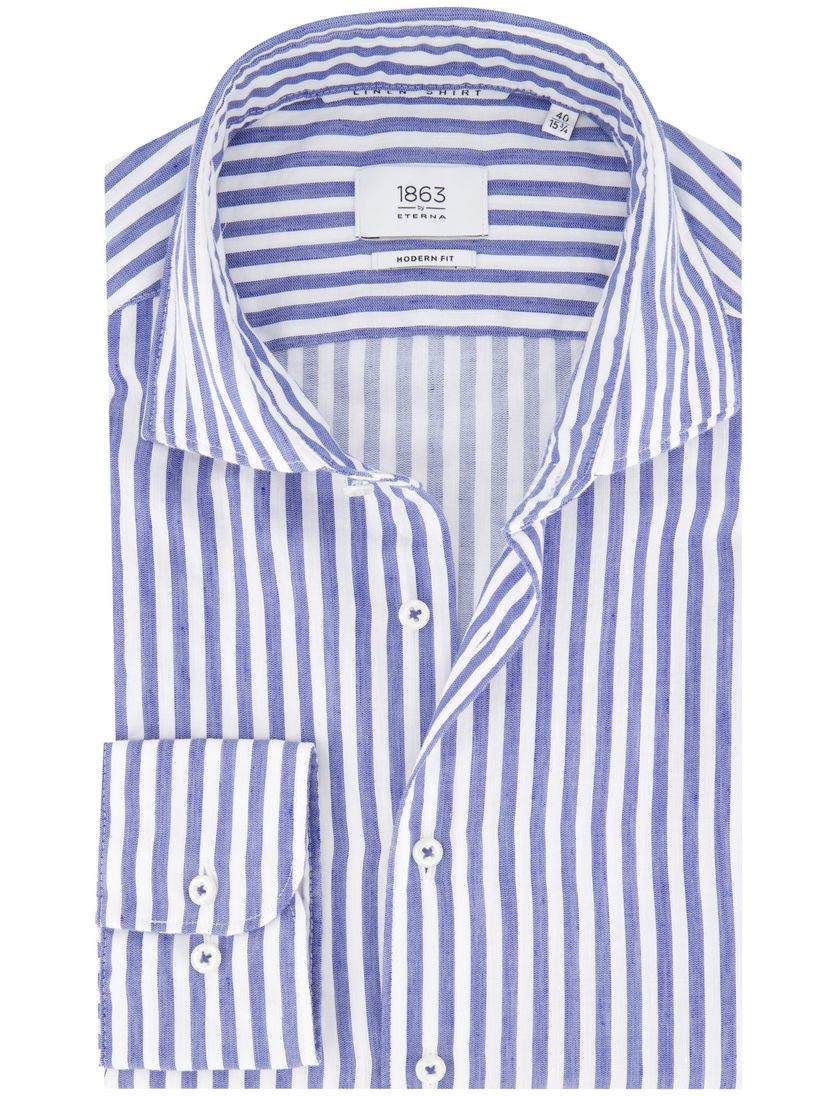Eterna overhemd blauw gestreept modern fit katoen