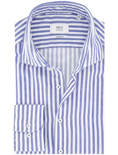 Eterna Eterna overhemd blauw gestreept modern fit wide collar