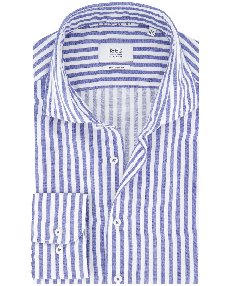 Eterna overhemd blauw gestreept modern fit wide collar