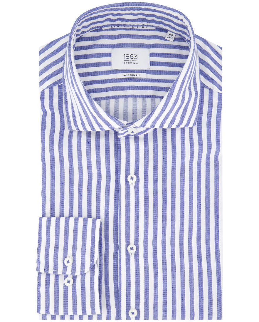 Eterna overhemd blauw gestreept modern fit wide collar