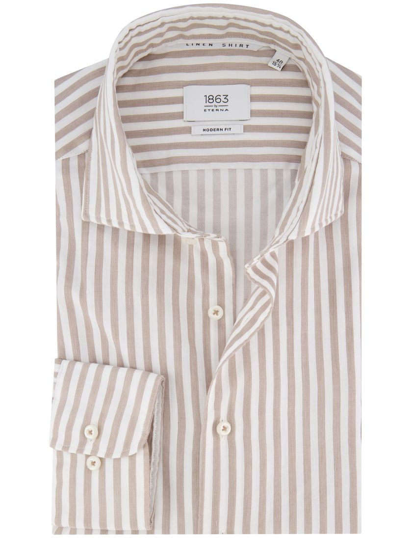 Eterna overhemd beige gestreept modern fit katoen