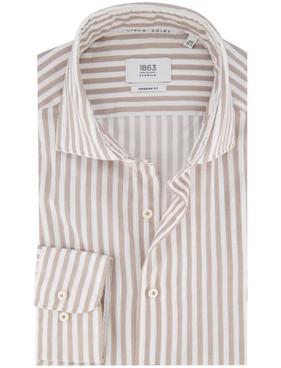 Eterna Eterna overhemd beige gestreept modern fit lange mouw