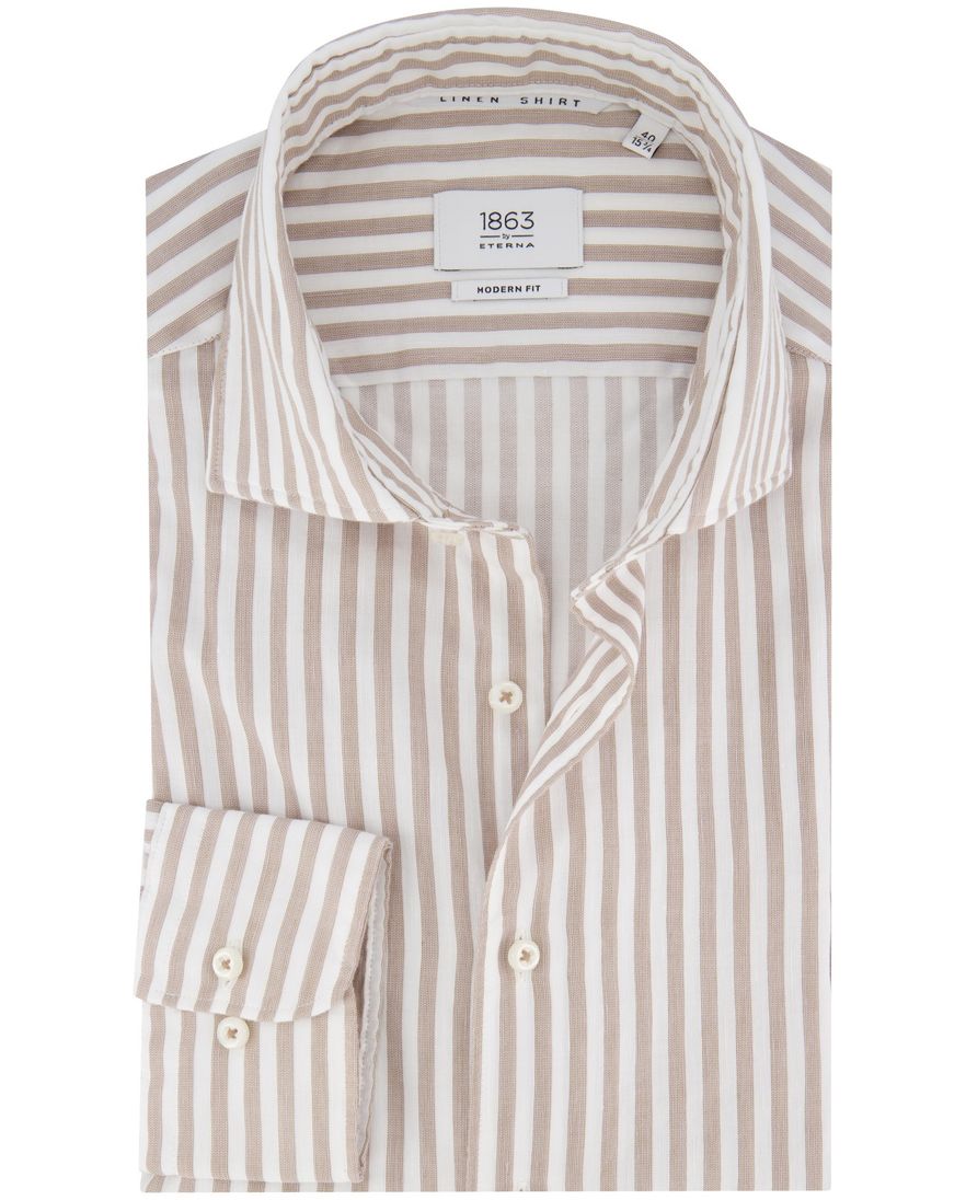 Eterna overhemd beige gestreept modern fit lange mouw