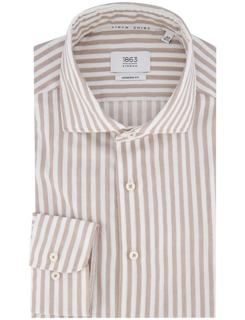 Eterna overhemd beige gestreept modern fit katoen