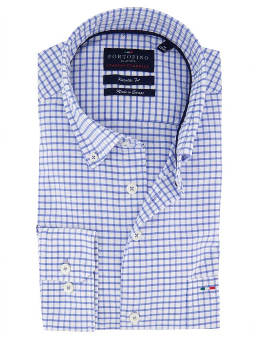 Portofino overhemd wit blauw geruit