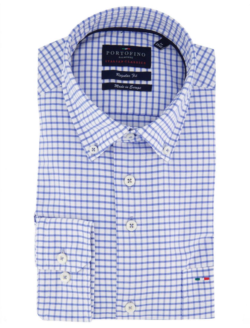 Portofino overhemd wit blauw geruit button-down