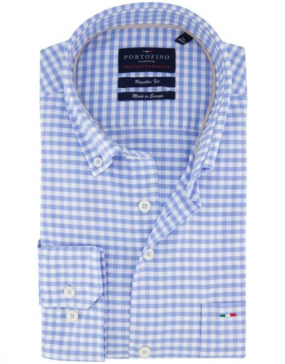 Portofino Lichtblauw geruit Portofino overhemd button-down