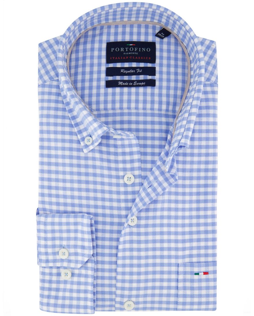 Lichtblauw geruit Portofino overhemd button-down