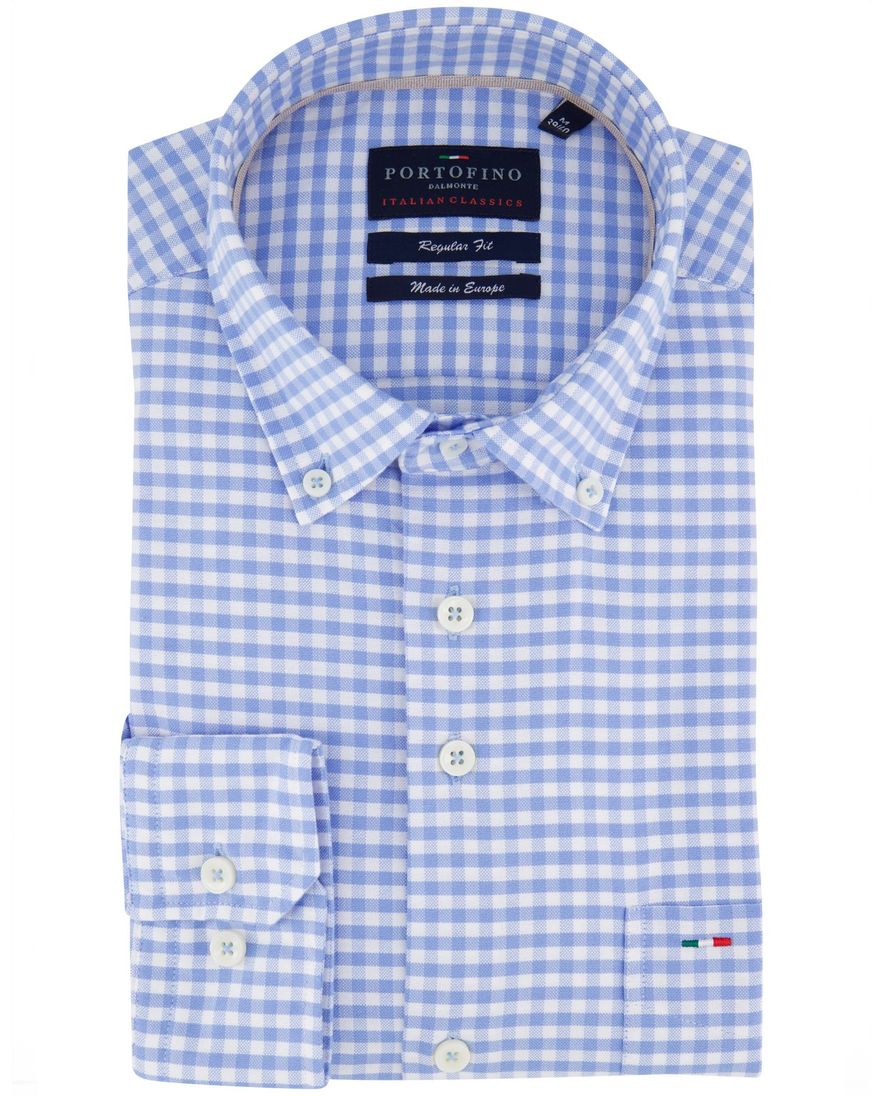 Lichtblauw geruit Portofino overhemd button-down