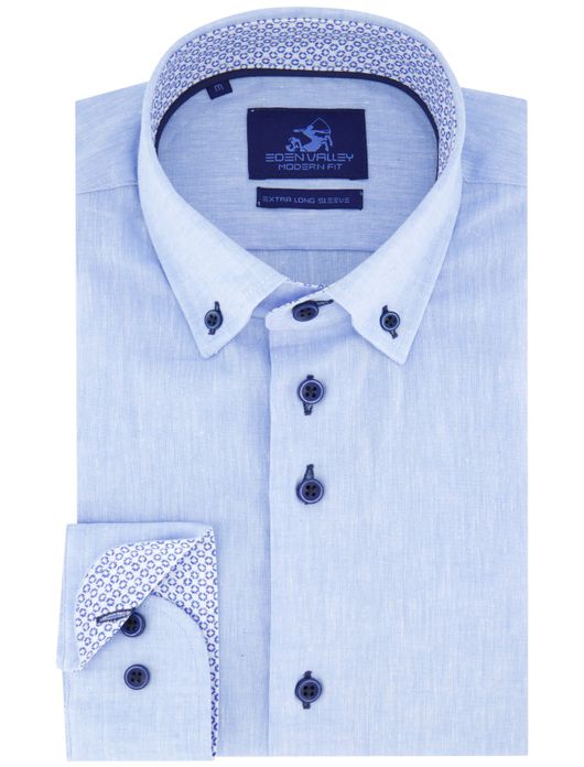 Eden Valley overhemd extra lang linnenmix blauw