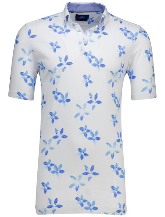 Eden Valley polo extra lang modern fit wit blauw