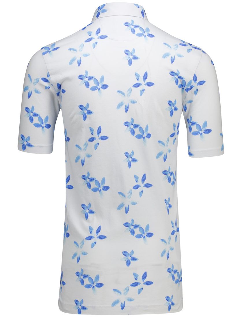 katoenen Eden Valley polo extra lang normale fit wit blauw