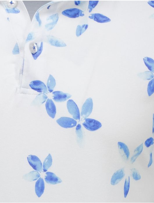 Eden Valley polo extra lang modern fit wit blauw