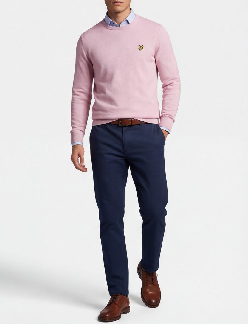 Lyle & Scott trui roze gele vogel effen