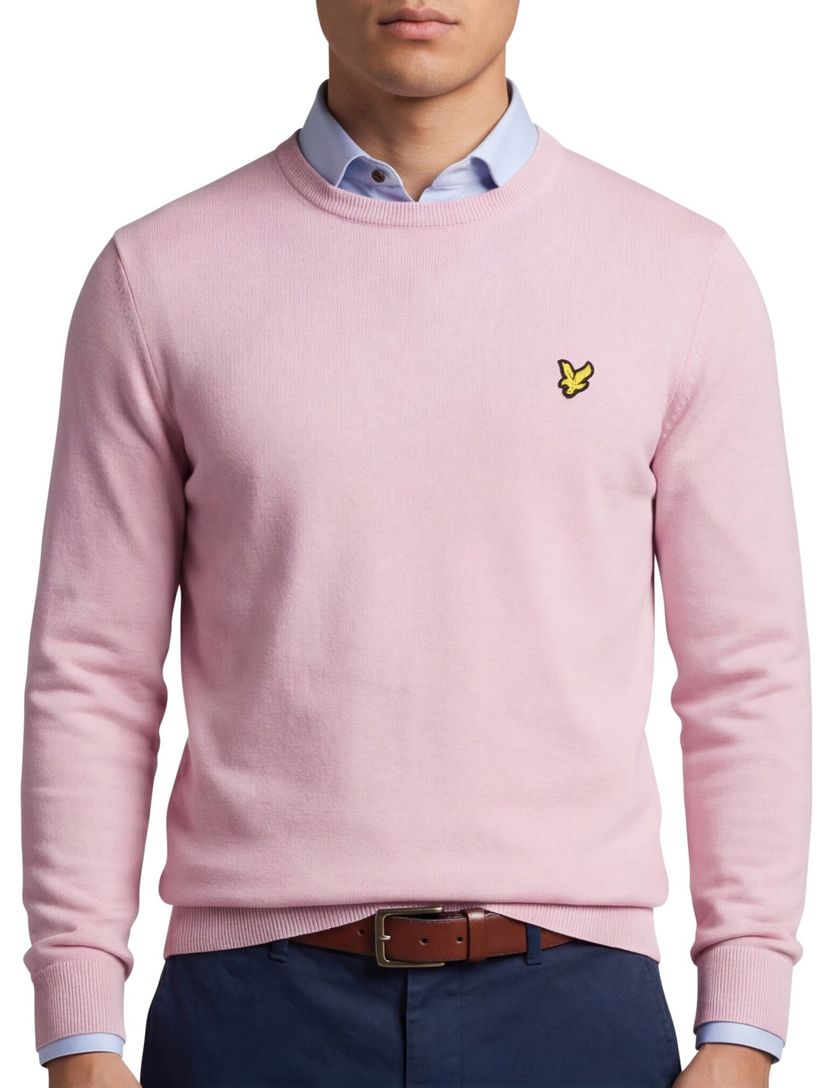 Lyle & Scott trui roze gele vogel effen