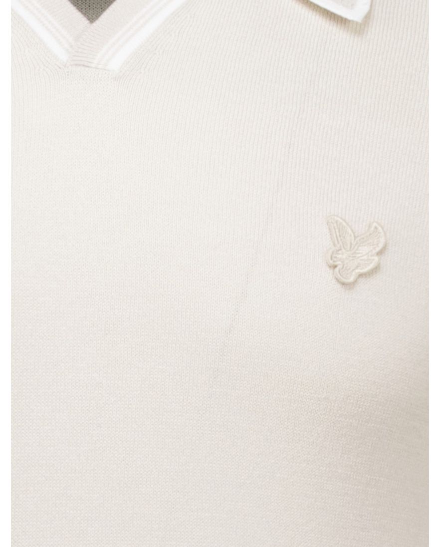 Lyle & Scott tipped knitted open collar polo shirt beige