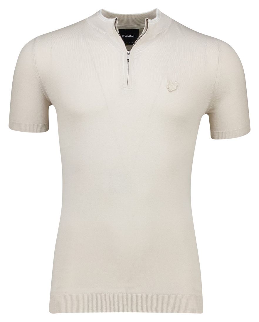 Lyle & Scott T-shirt met rits beige effen