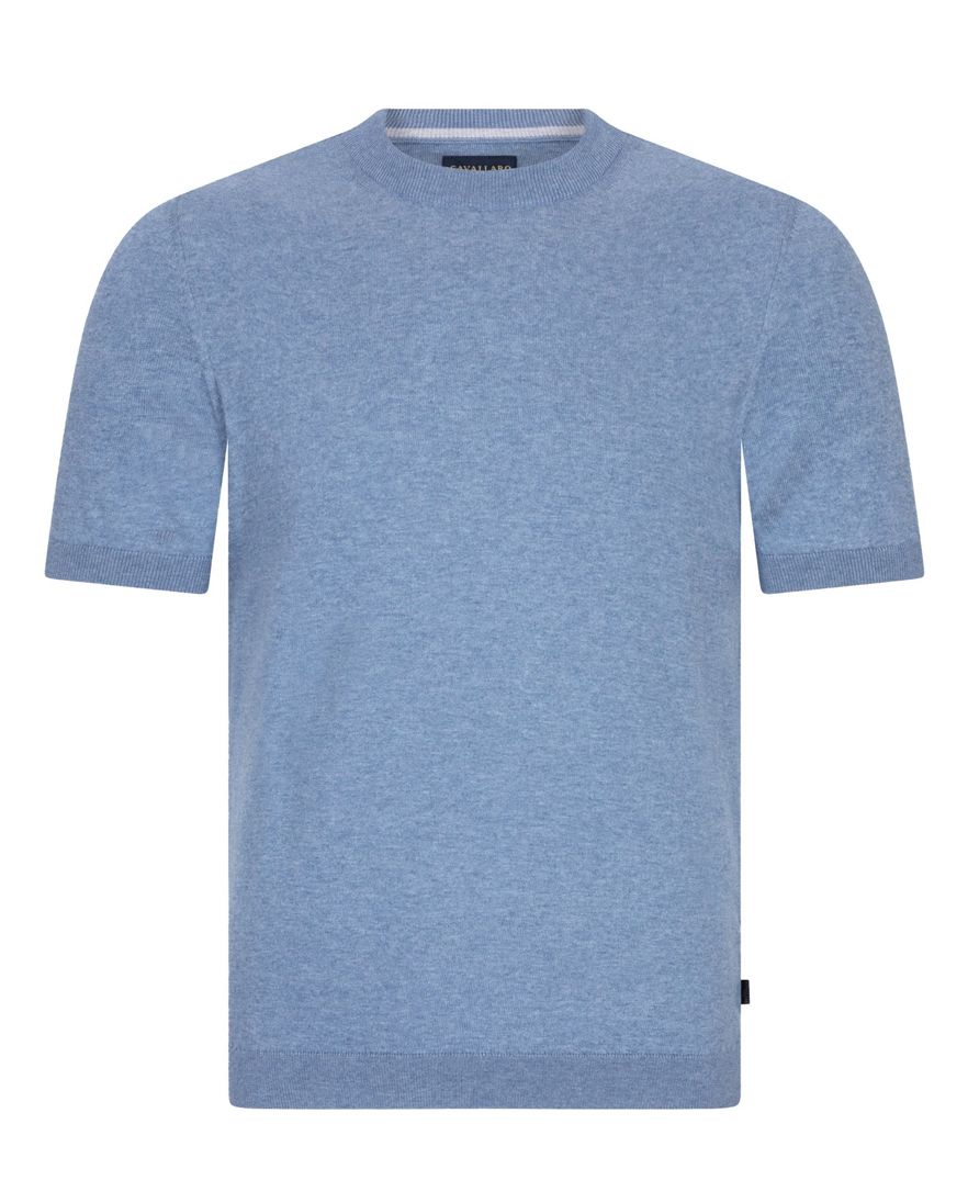 Cavallaro T-shirt effen blauw katoen slim fit