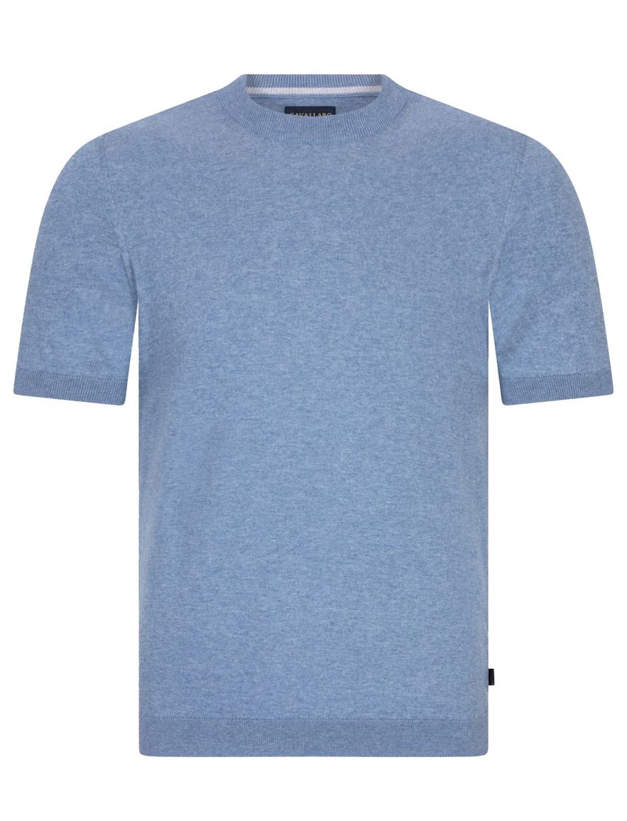 Cavallaro T-shirt effen blauw katoen slim fit