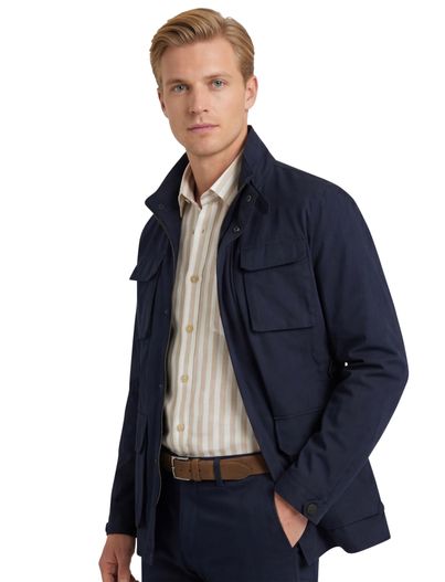 Wellington of Bilmore Wellington of Bilmore zomerjas effen donkerblauw waterafstotend met dubbele borstzak