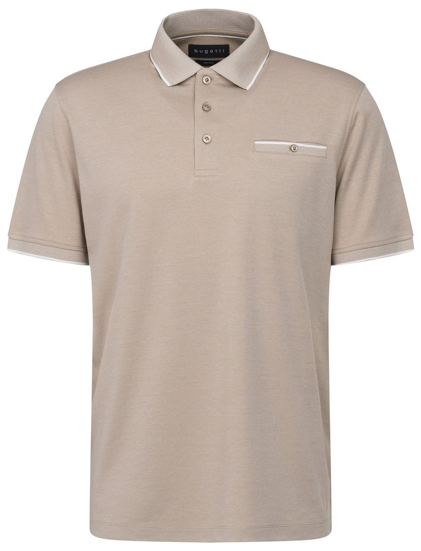 Bugatti poloshirt beige effen borstzak wijde fit