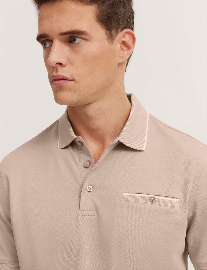 Bugatti poloshirt beige effen borstzak wijde fit