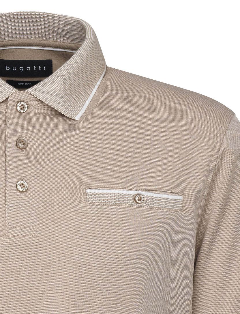 Bugatti poloshirt beige effen borstzak wijde fit