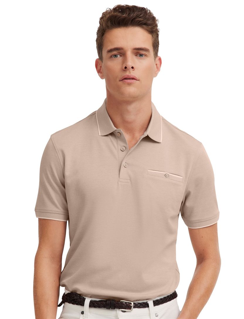 Bugatti poloshirt beige effen borstzak wijde fit