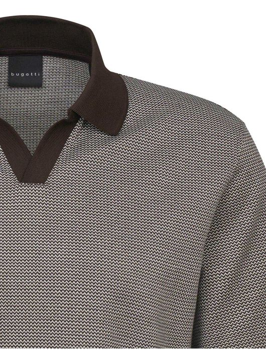 Bugatti polo bruin zonder knopen katoen