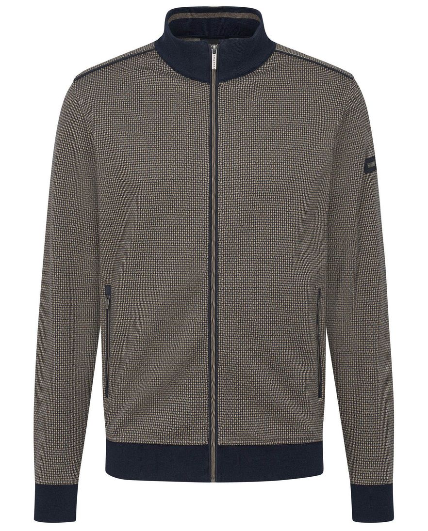 Bugatti vest bruin structuur katoen wijde fit