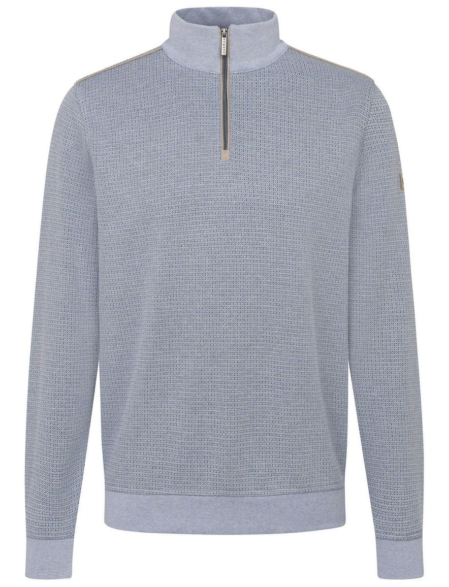 Bugatti trui lichtblauw half zip effen